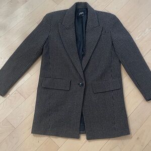 Zara Oversized Houndstooth Check Brown Blazer